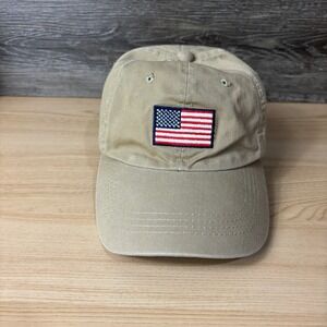 USA Hat Cap Strap Back Brown American Flag Logo One Size Adjustable